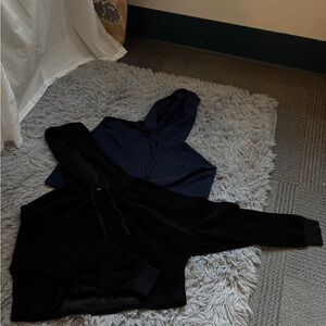 Small Black Velvet and Navy Cotton Cropped Hoodies